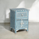 Bone Inlay Arctic 1 Drawer & 2 Doors Nightstand Table Blue | Bone Inlay Arctic 1 Drawer & 2 Doors Bedside Table Blue